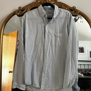Express Blue and White Casual Button Down Shirt